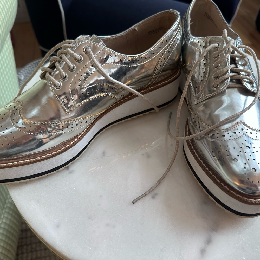 Shellys London Silver Brogue Platform Sneakers - image 1